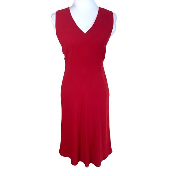 Ann Taylor LOFT Size 6 Wool Midi Dress Red V-Neck Sleeveless Holiday - Picture 1 of 8